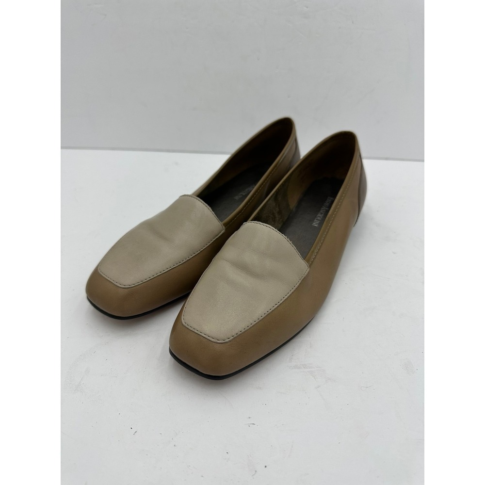 Enzo Angiolini Brown Beige Leather Colorblock Loafers Flats 8M Old Money Preppy